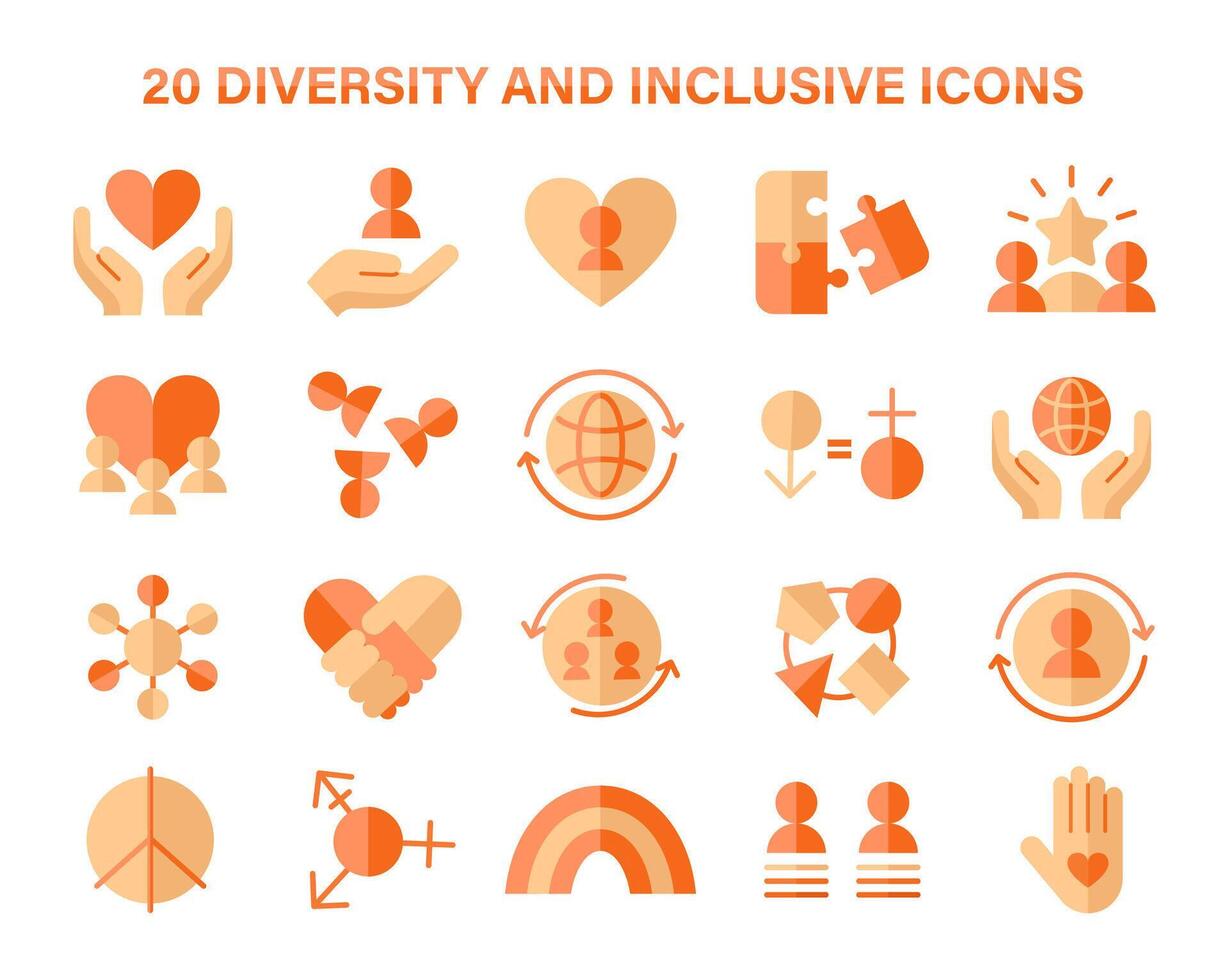 inclusivo sociedad colocar. un colección de íconos representando unidad, igualdad vector