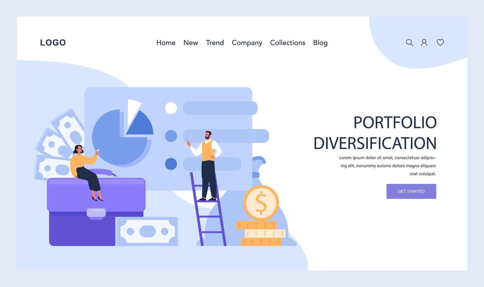 Portfolio Diversification web or landing. Balancing financial holdings to minimize vector