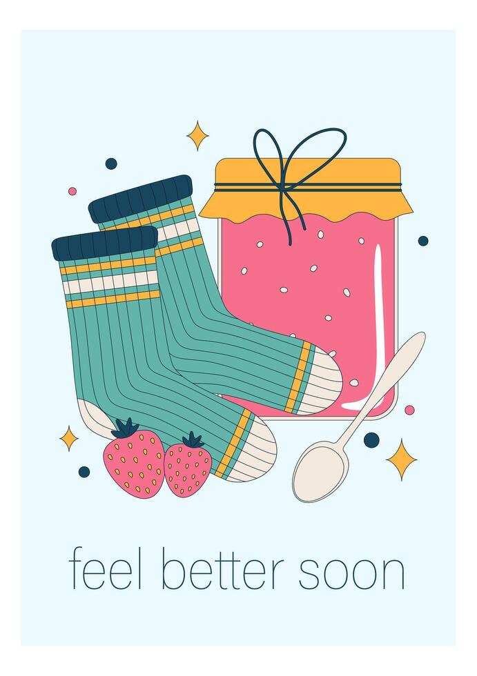 Get well soon card. Positive and motivational poster with greeting vector