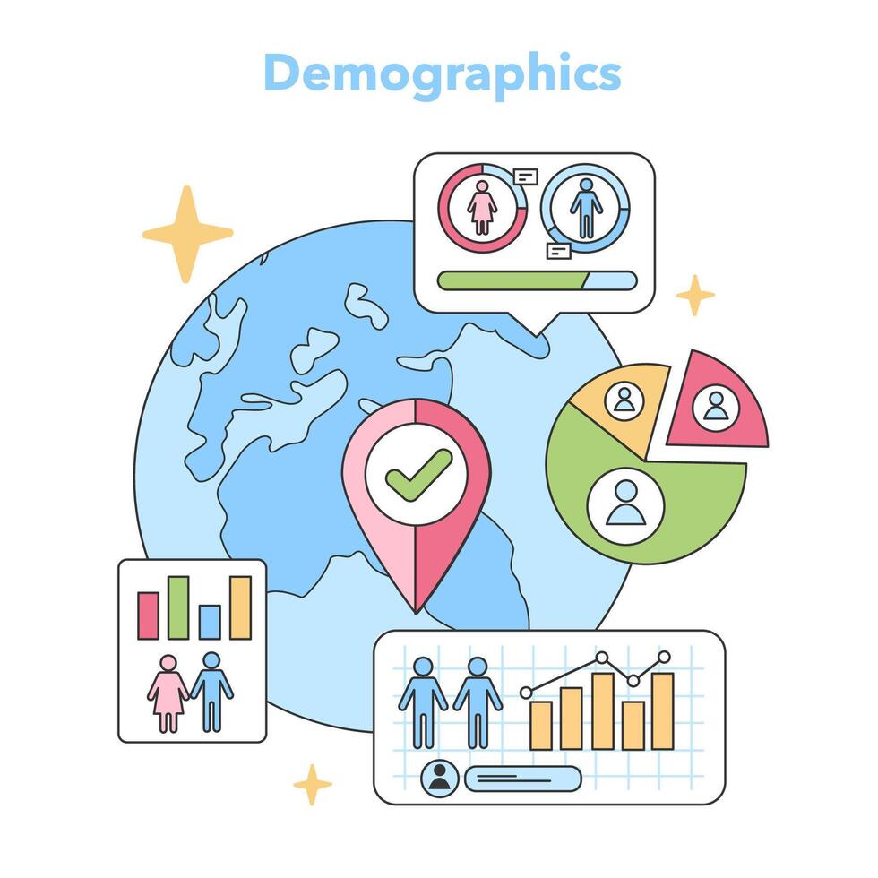 demografía análisis concepto. plano vector ilustración