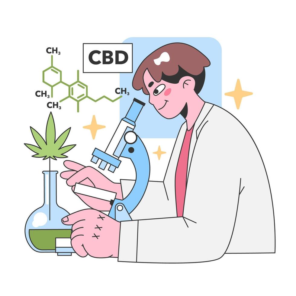 CBD research concept. Flat vector illustration.