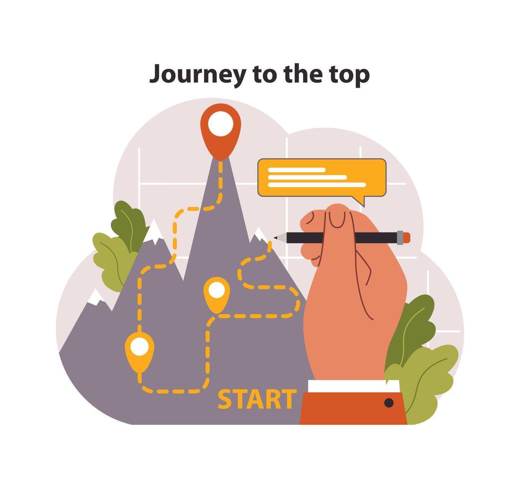 Journey to the top concept. Flat vector illustration.
