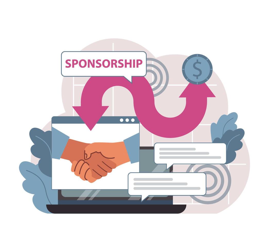 Online sponsorship agreement. Flat vector illustration