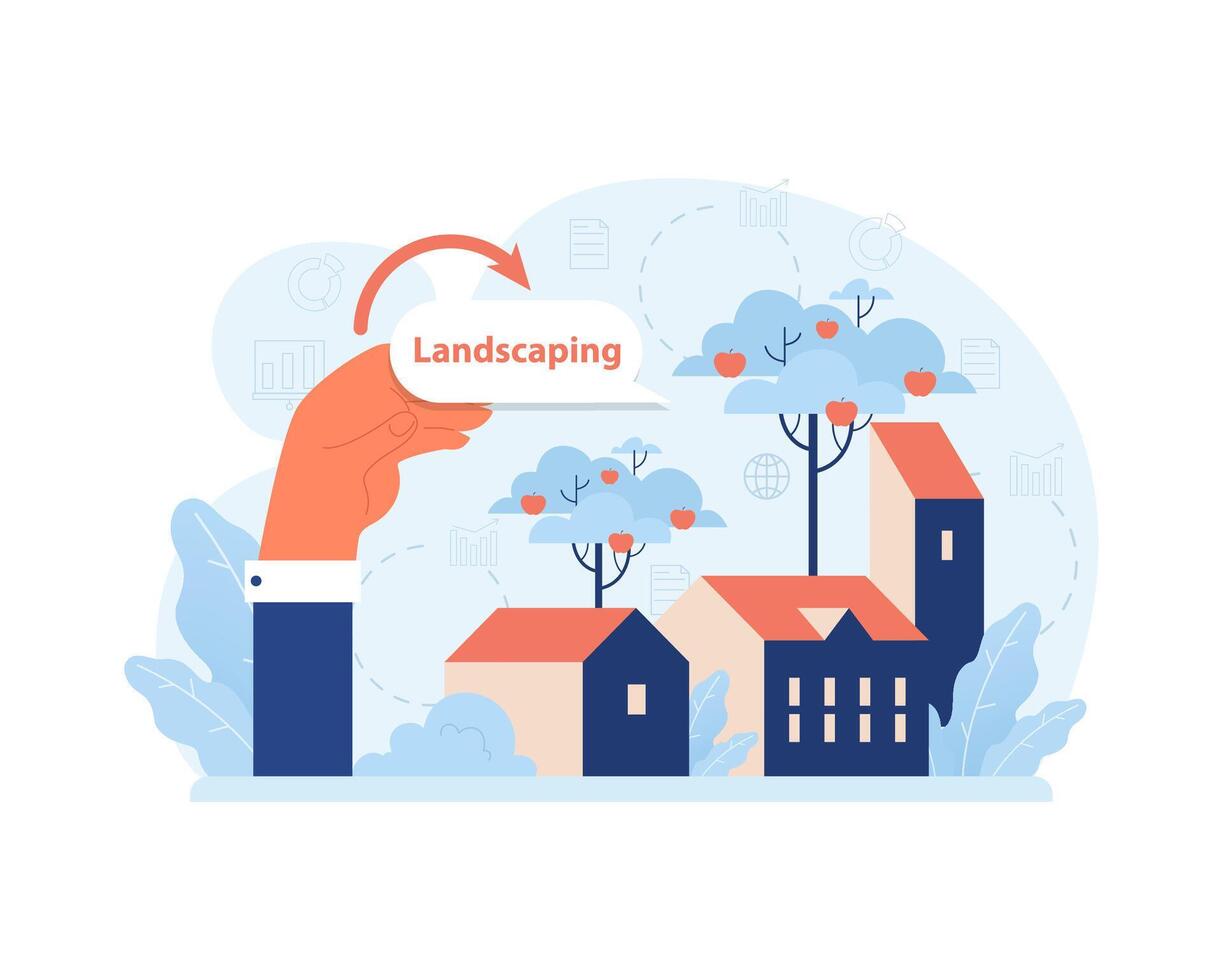 Professional hand highlights Landscaping. Flat vector illustration