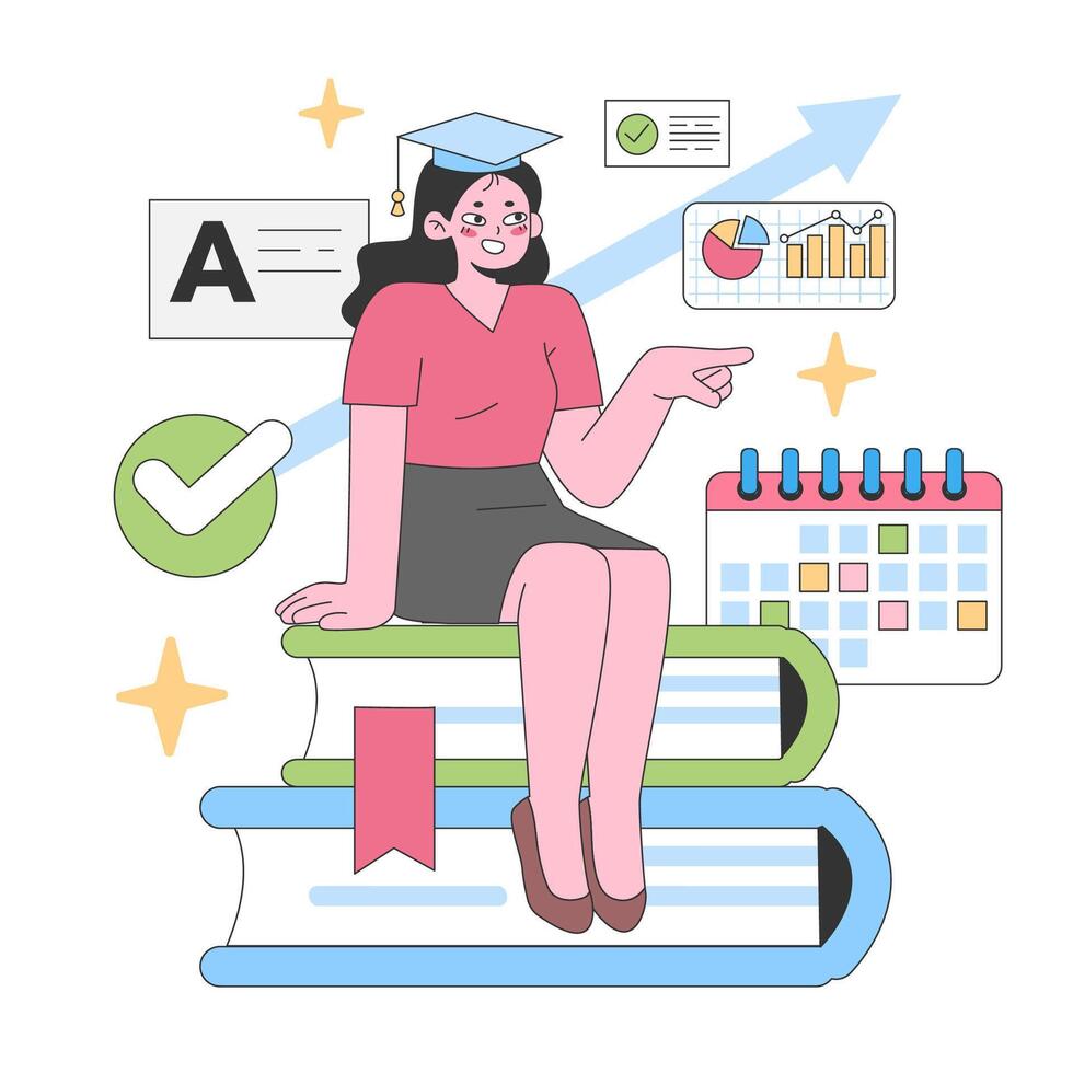 Educational triumph journey. Flat vector illustration