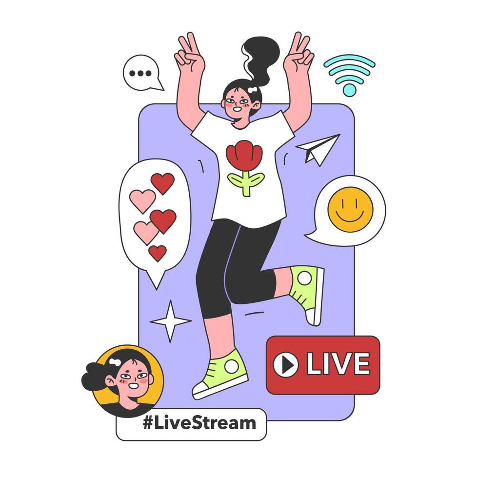 Live stream. Blogger on social media live. Online video clip or short video. vector