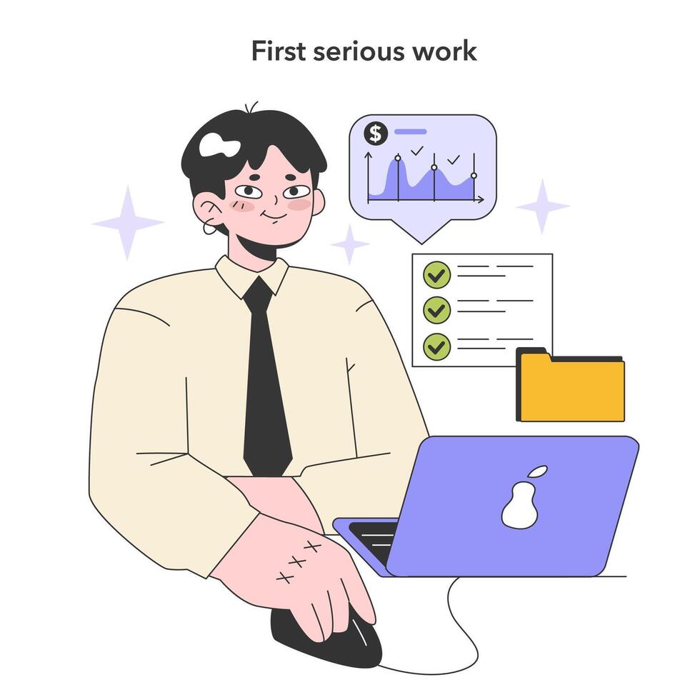 First work. Career development. Youth and adulthood years. Life milestones vector