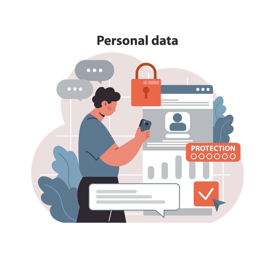 Personal data protection concept Flat vector illustration