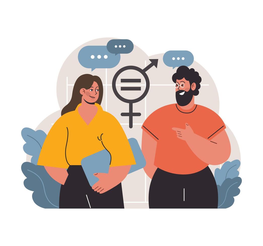 Two colleagues discussing equality. Flat vector illustration