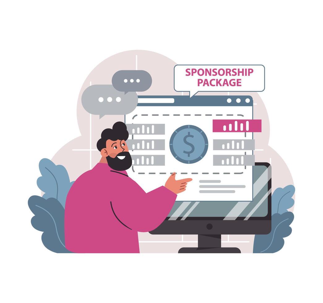 Digital sponsorship exploration. Flat vector illustration