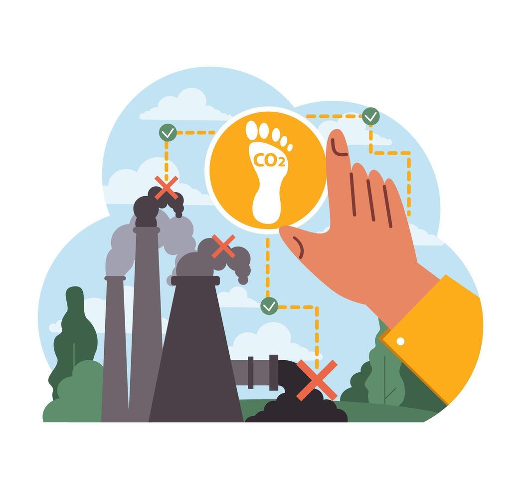 Addressing CO2 footprint. Combatting pollution strategy. Flat vector illustration