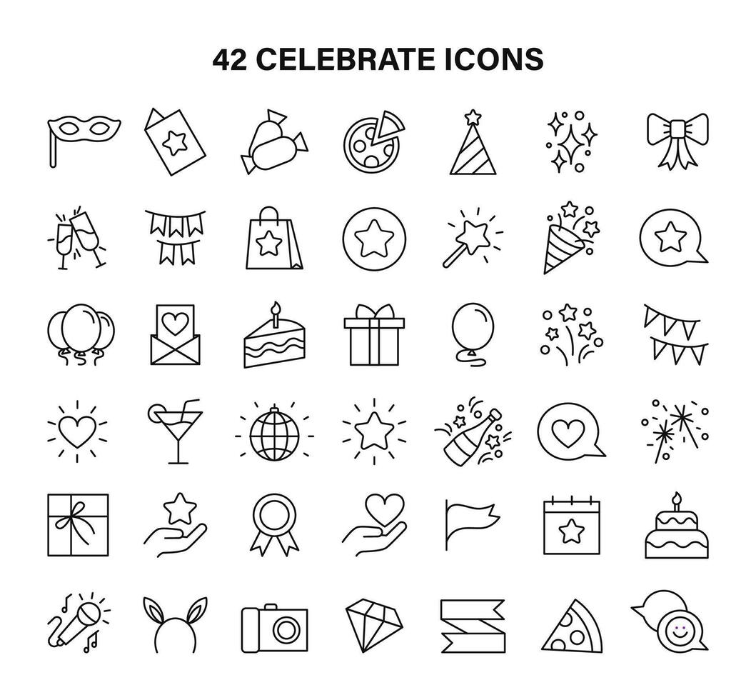 A collection of 42 unique celebration-themed vector icons, capturing the essence of the holidays.