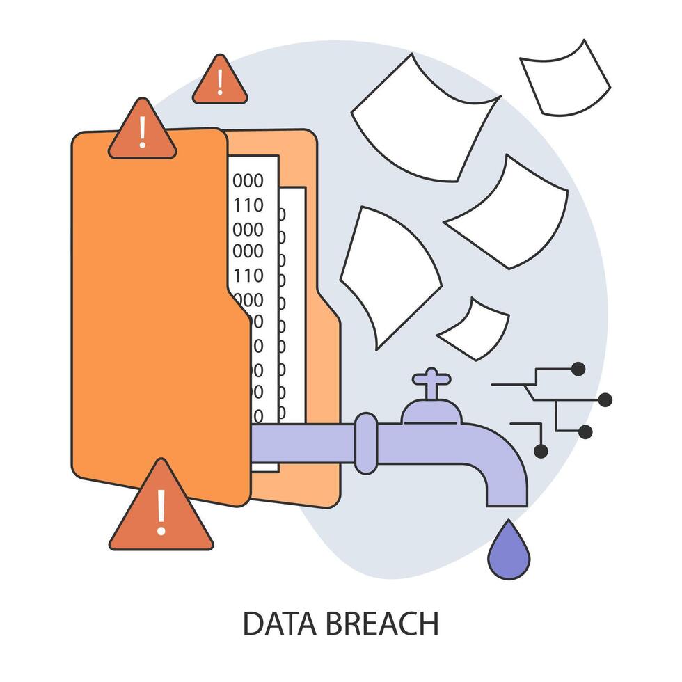 Data breach or leak. Confidential information database breakout. Cybersecurity vector