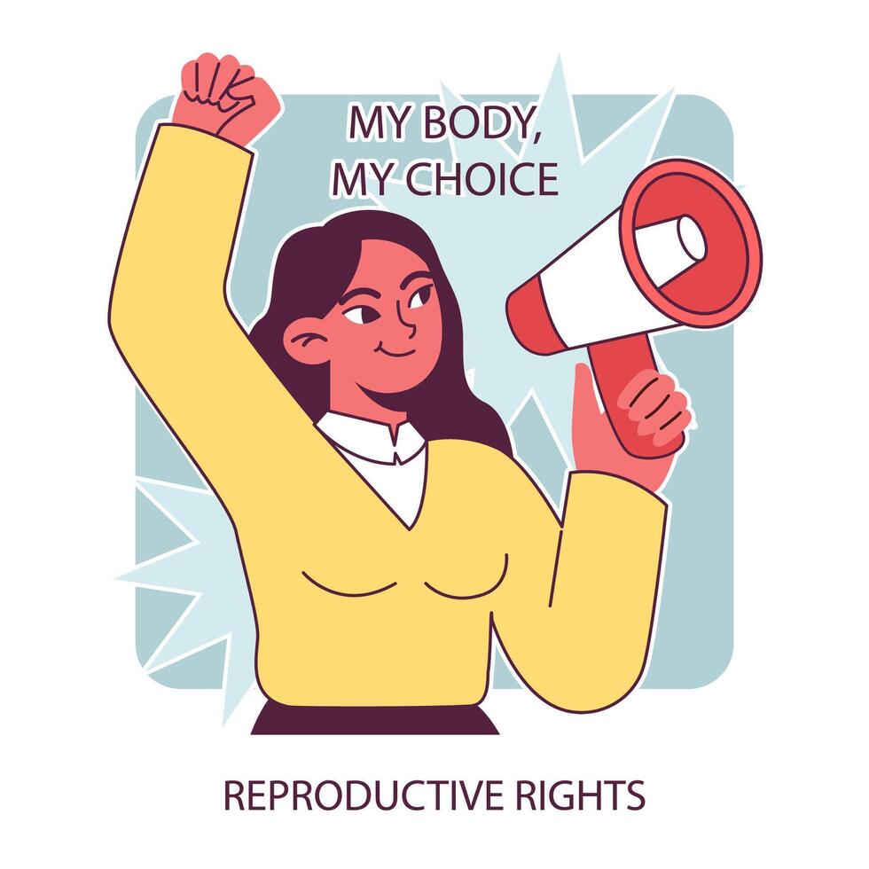 Reproductive rights. Empowered resolute woman heralds the importance vector
