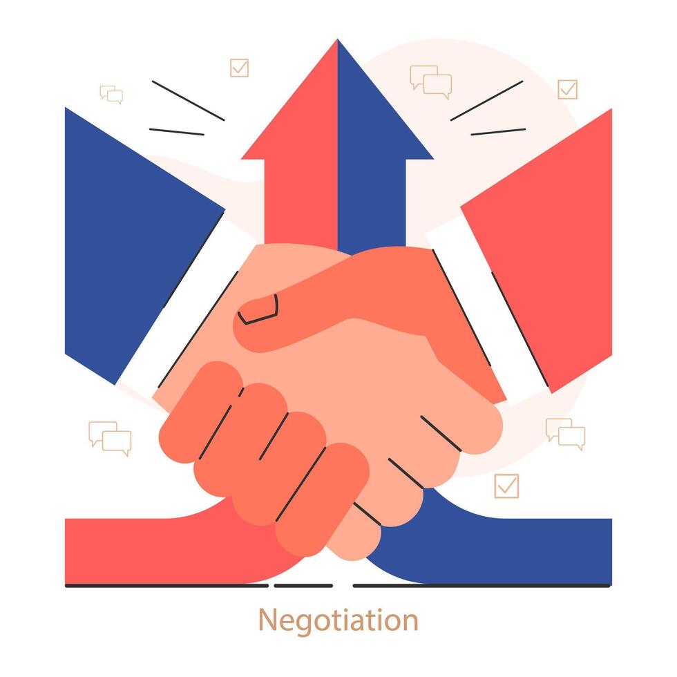 Negotiations. Employees finding consensus. Negotiation handshake. vector