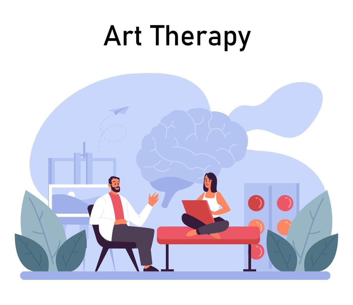 Psychotherapy set. Psychiatrist consulting a patient on mental health vector