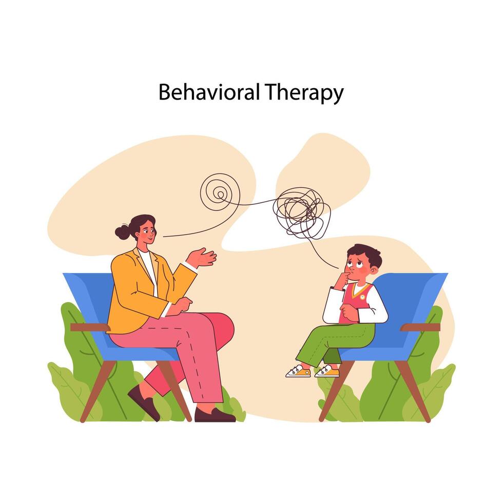 Behavioral Therapy session in progress. Flat vector illustration