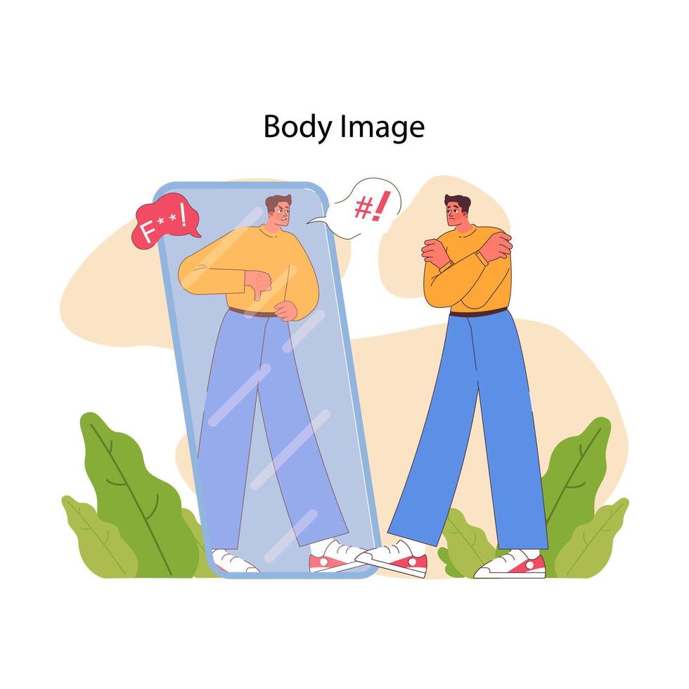 cuerpo imagen luchas concepto. plano vector ilustración