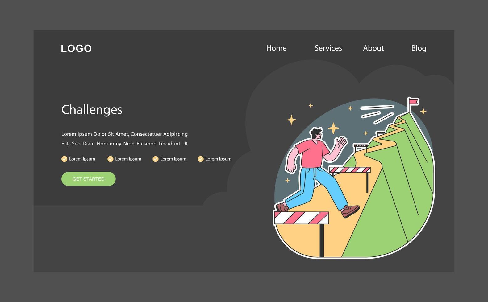 Finding your way in life web or landing dark or night. Diverse character vector