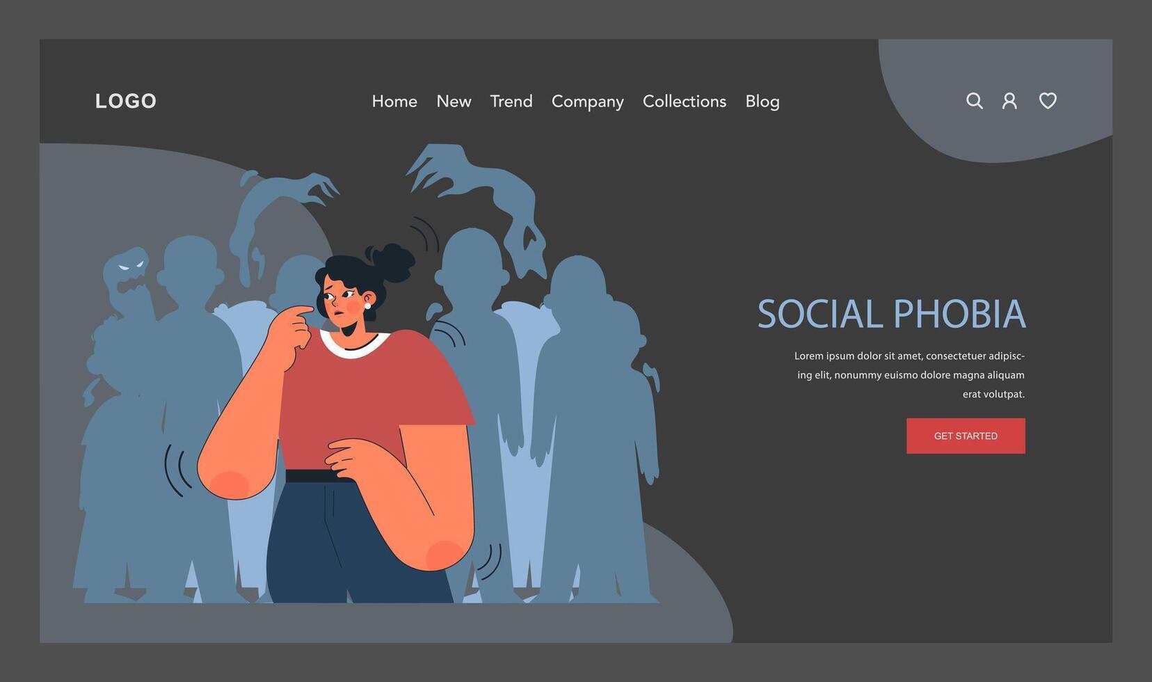 Panic attack web banner or landing page dark or night mode. Mental health vector