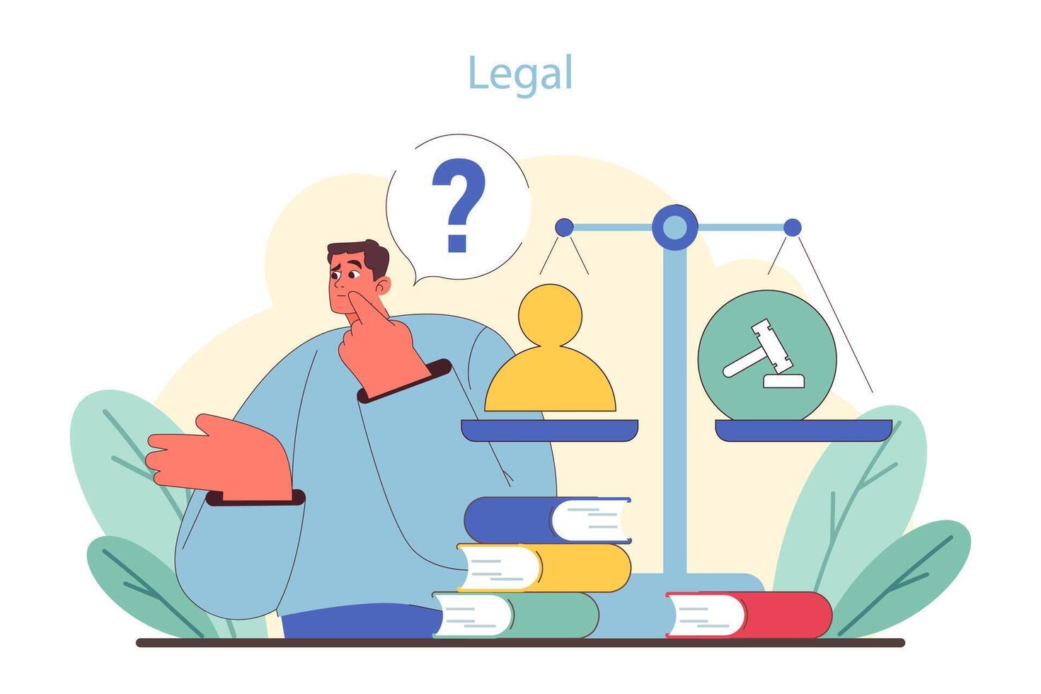 Legal aspect of PEST analysis. Professional pondering regulations with scales of justice. vector