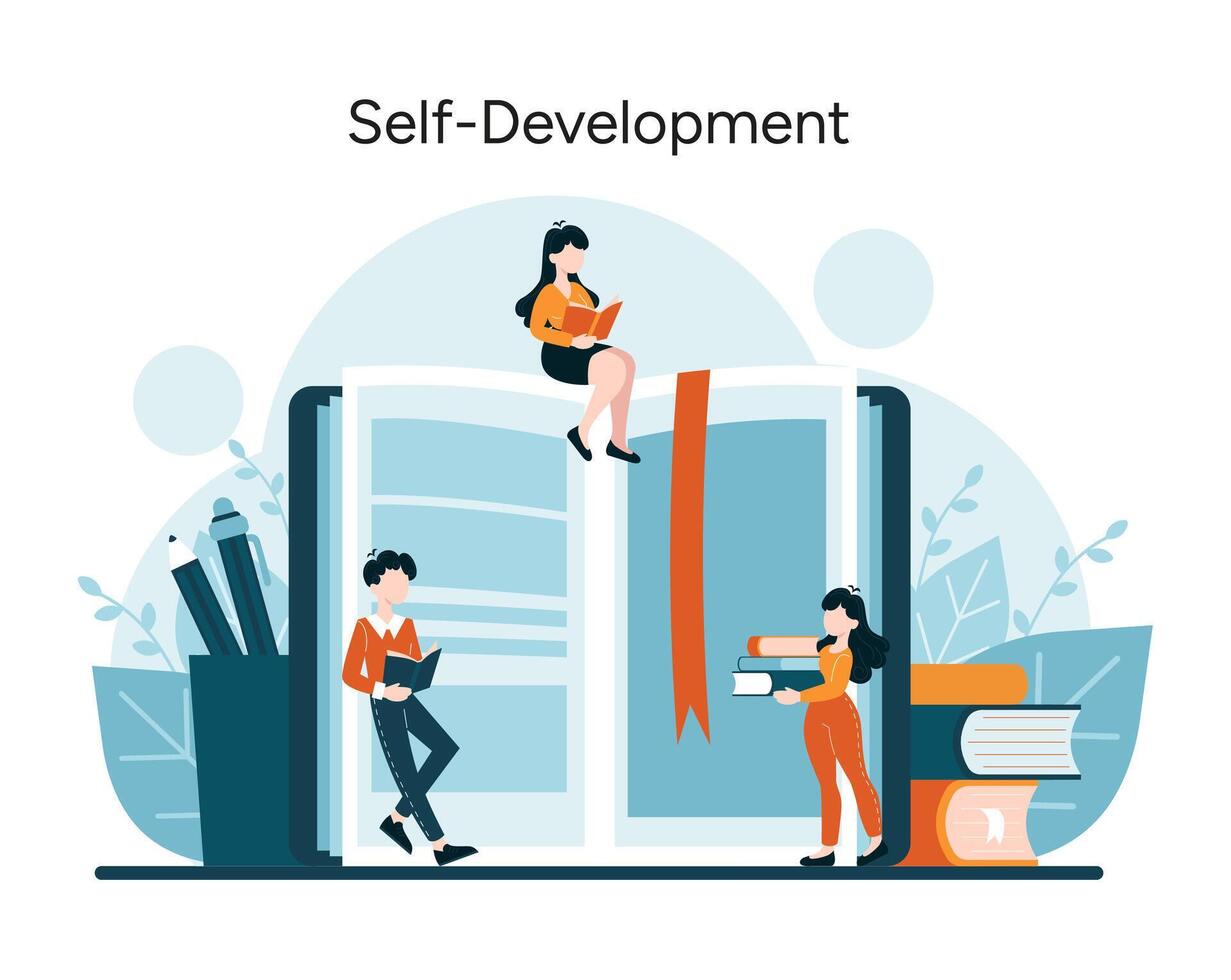 Immersed in knowledge, individuals engage with literature vector
