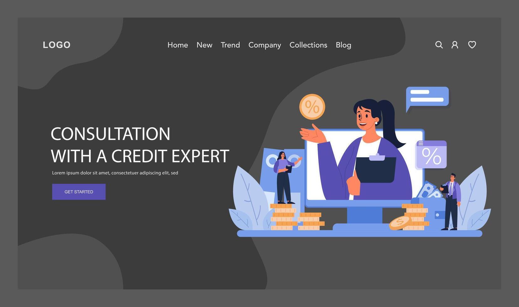 interactivo consulta con un crédito experto, atractivo en estratégico financiero planificación y crédito mejora discusiones vector