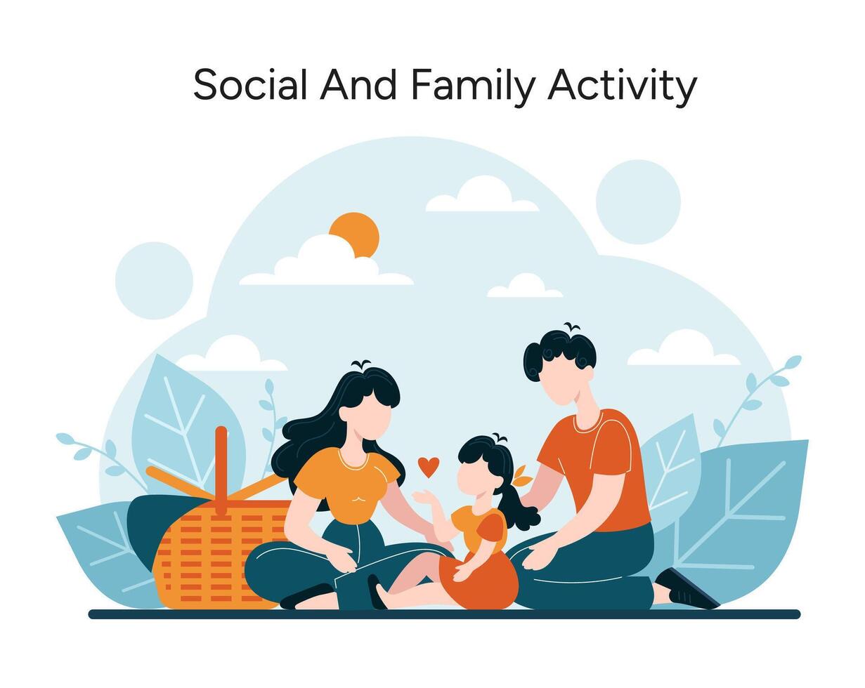 Relaxing family picnic, sharing love and leisure in nature vector