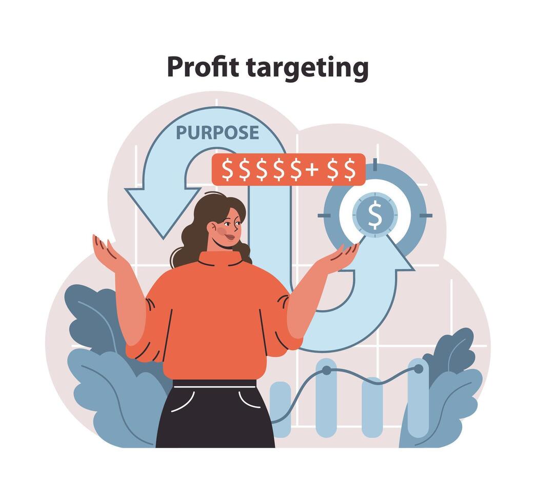 Profit Targeting in Business. A strategic financial plan focusing on achieving set profit goals. vector