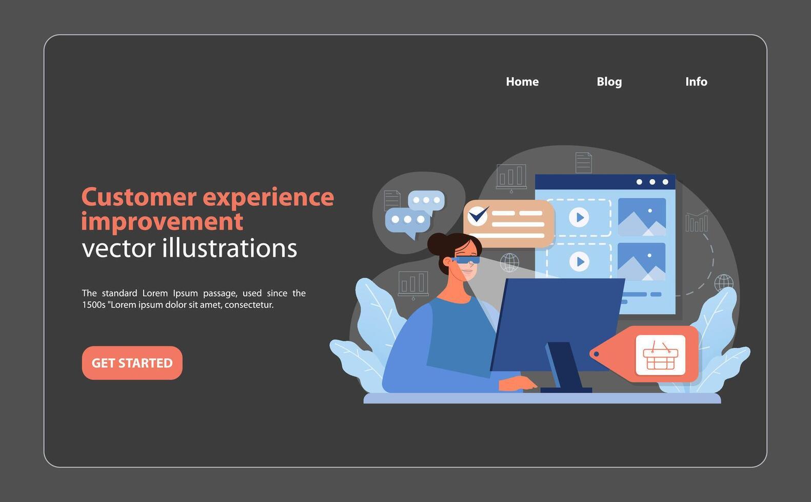 Customer Experience Improvement. A detailed portrayal of enhanced online customer service. vector