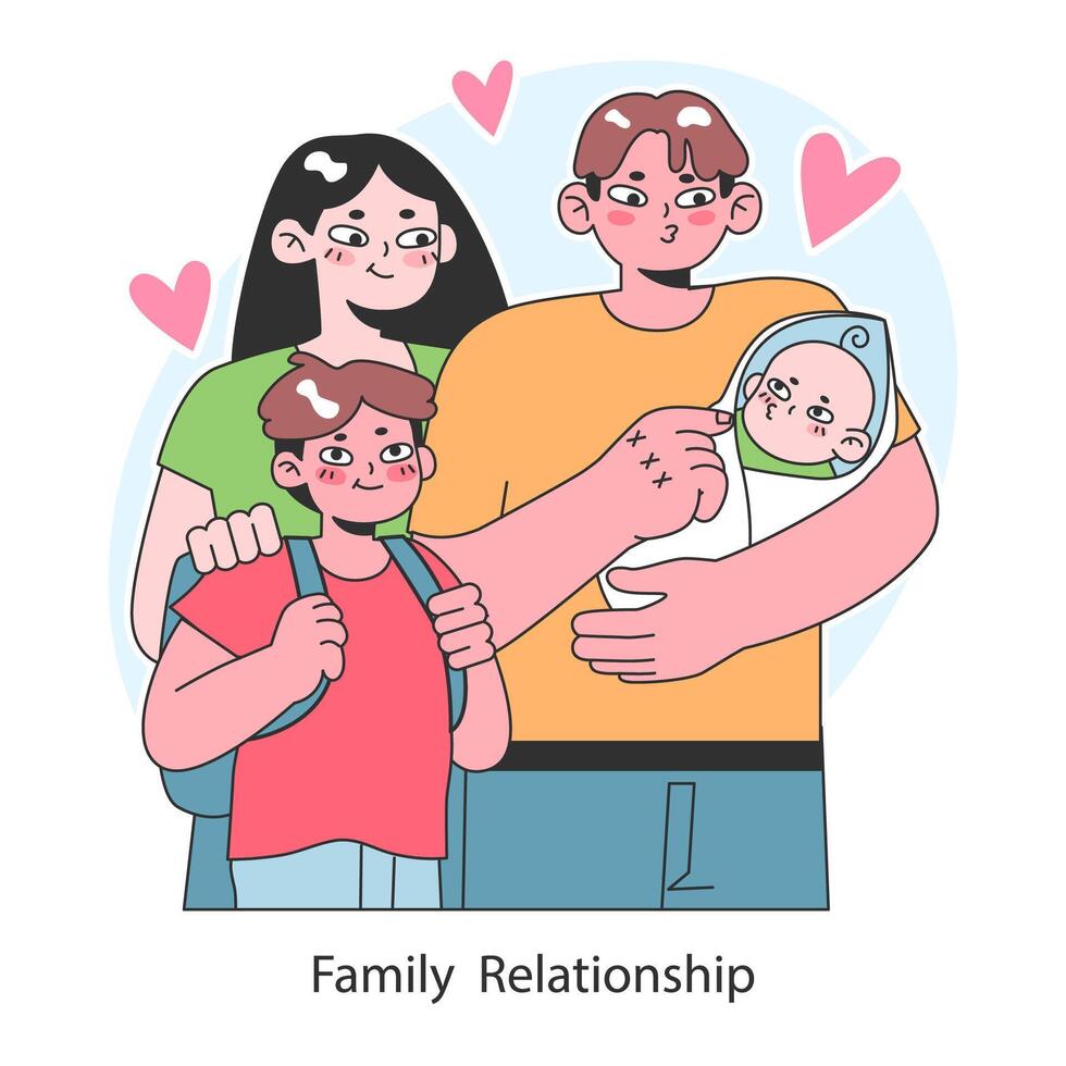 Family relationship. Joyful unity and nurturing bond shared among family vector