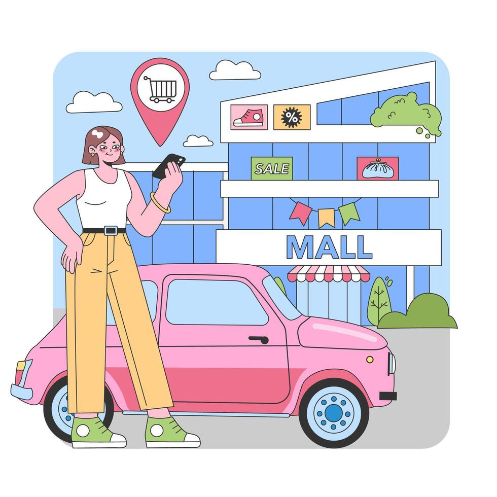 Digital Shopping at the Mall. Flat vector illustration