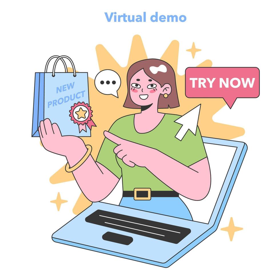 virtual product demo, promoting instant online engagement. Flat vector