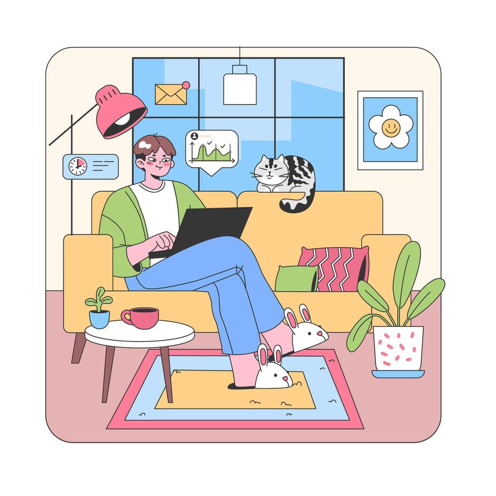 Cozy home office scene. Flat vector illustration