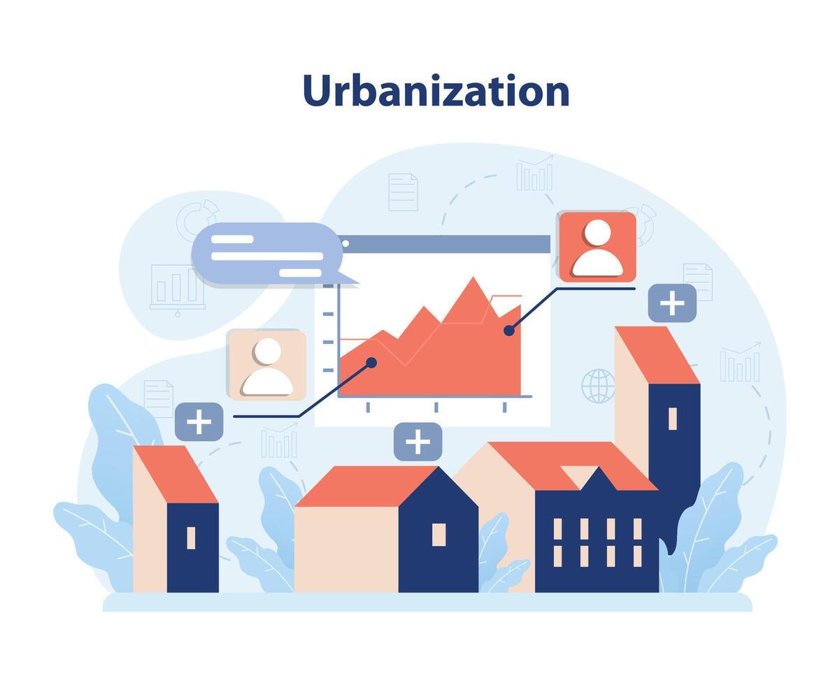 ciudad expansión y basado en datos crecimiento visualización. plano vector ilustración