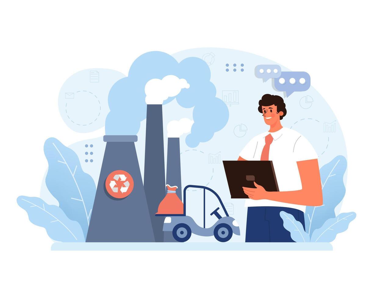 Industrial Waste Management concept. Flat vector illustration.
