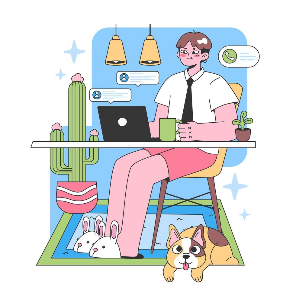 Home workspace scene. Flat vector illustration