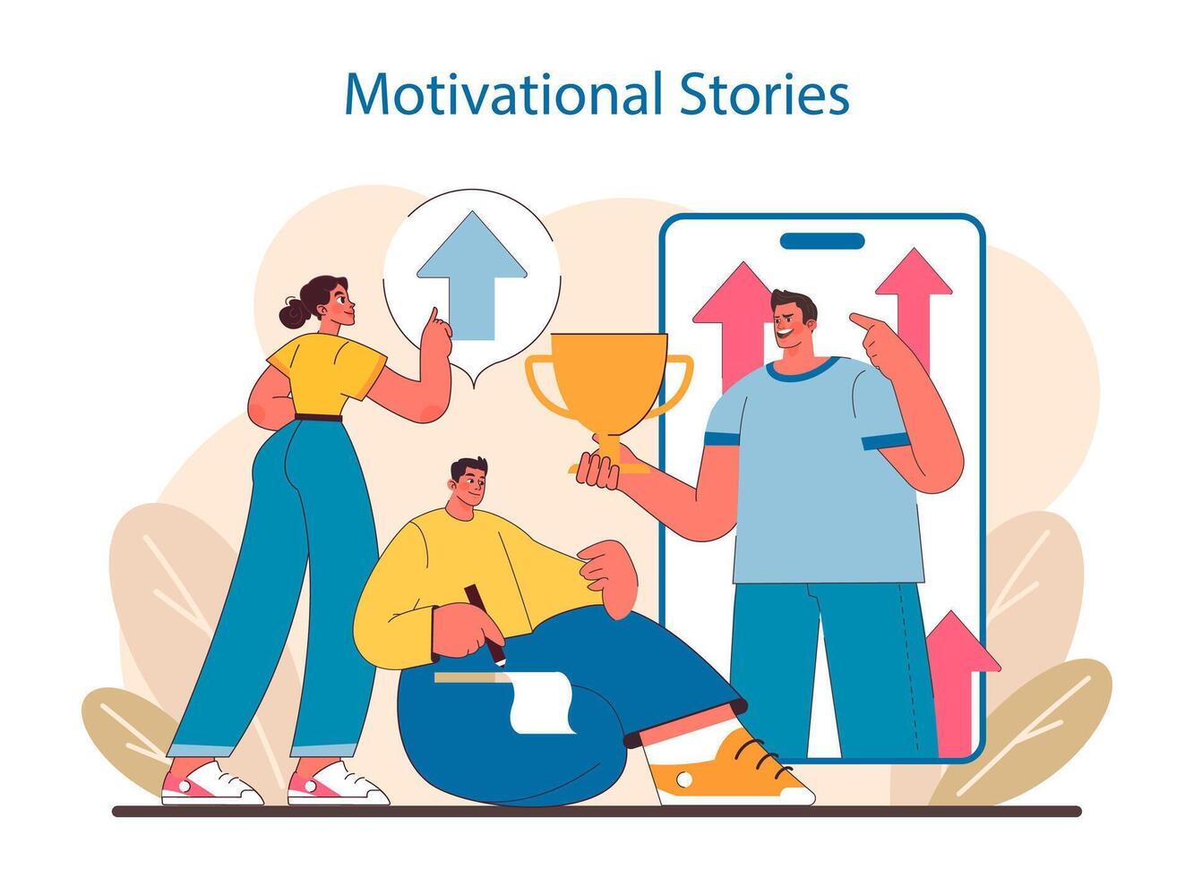 Empowerment Through Stories concept. Illustration of individuals sharing success narratives vector