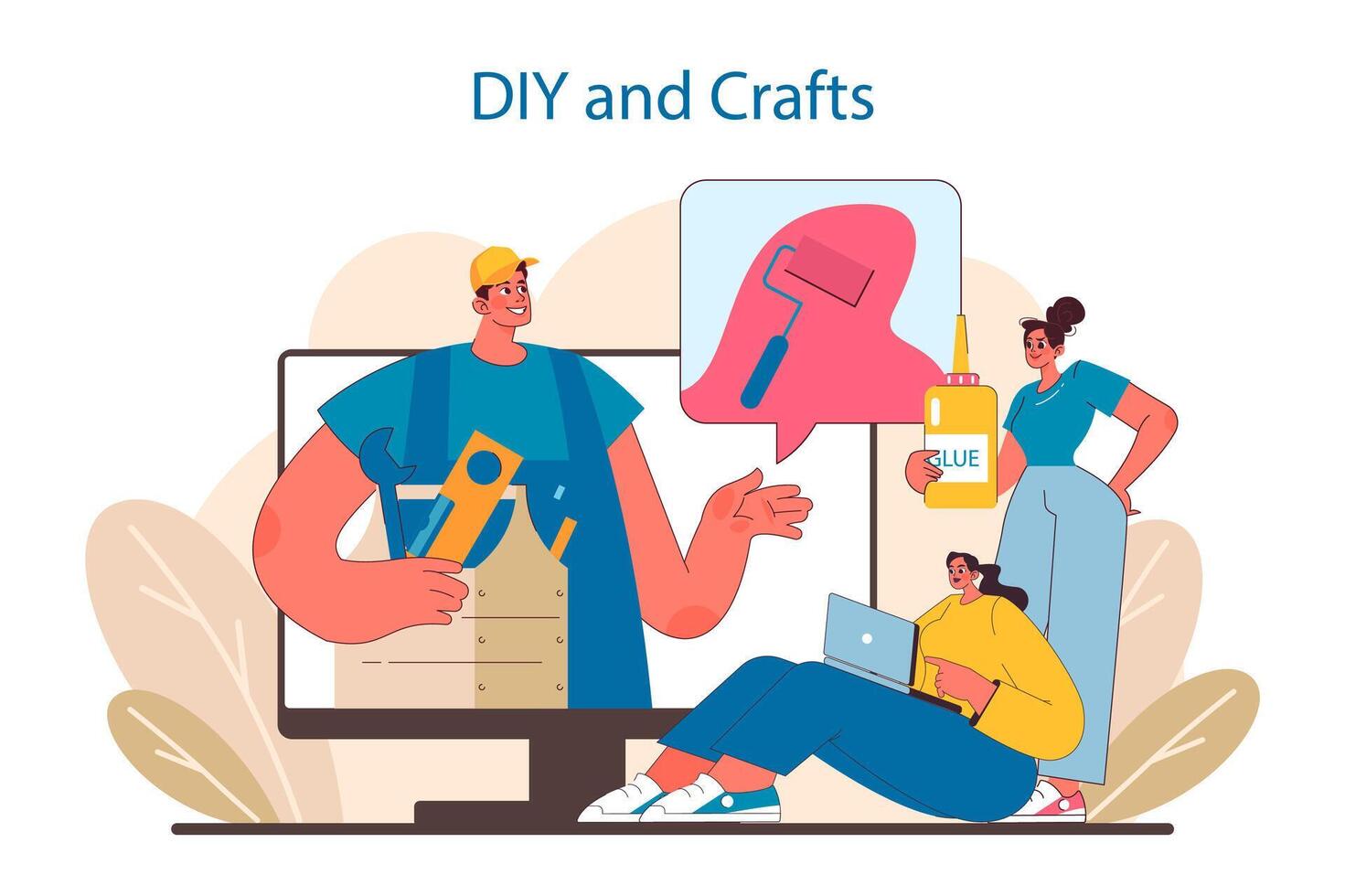 DIY and Crafts concept. Home projects and creative hobbies showcased online. vector