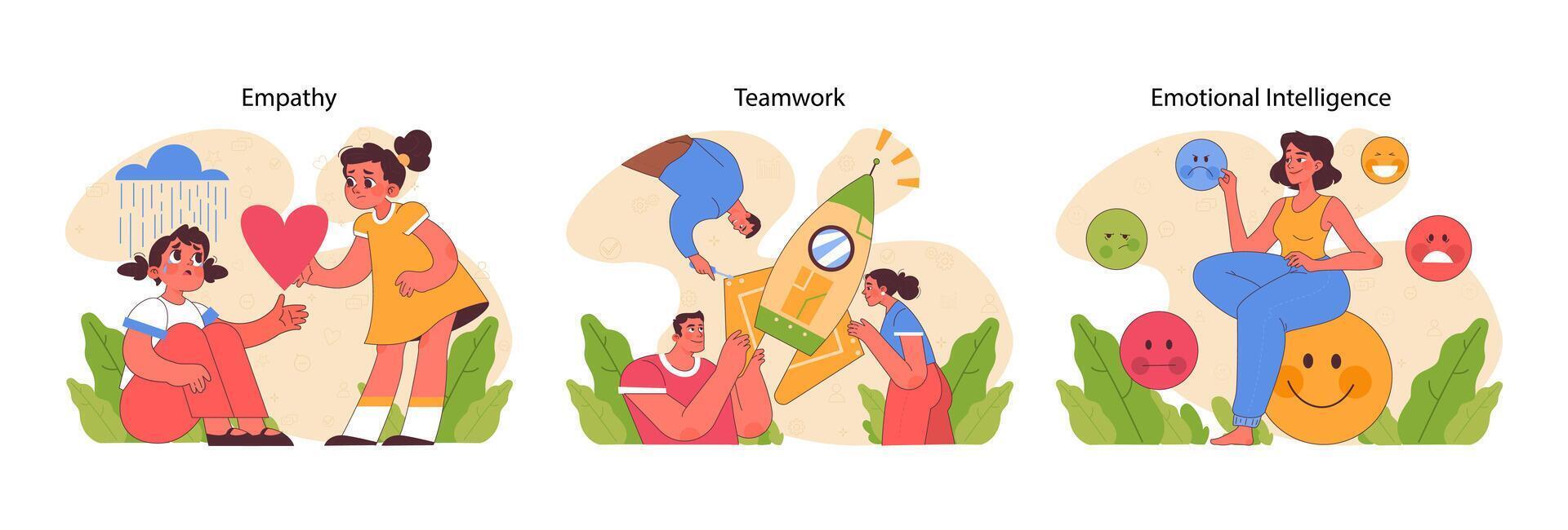 Social skills set. Flat vector illustration