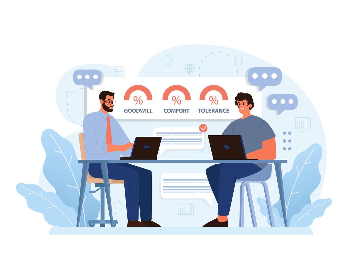 Workplace collaboration scene. Flat vector illustration