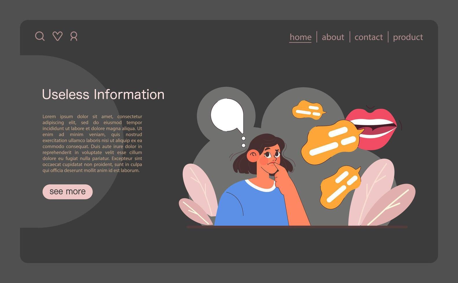 Contemplating information relevance concept. Flat vector illustration