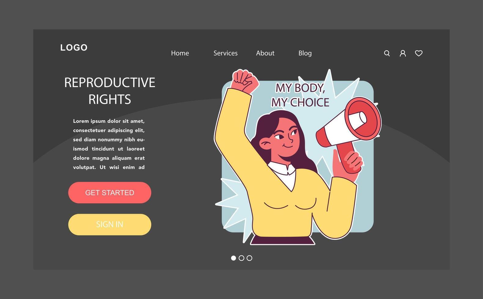 Reproductive rights. Empowered resolute woman heralds the importance vector