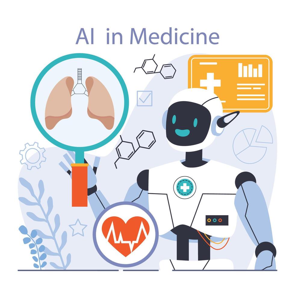 Ai integration. Artificial intelligence and human synergy. Health-focused vector