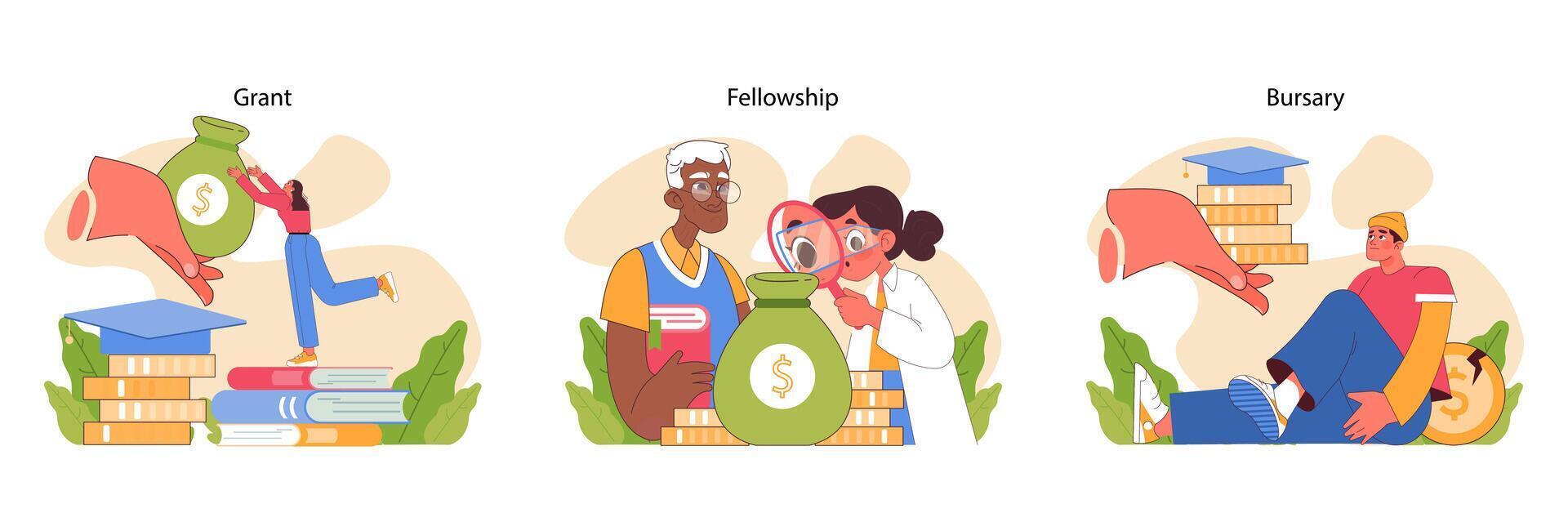 Scholarship types set. Flat vector illustration