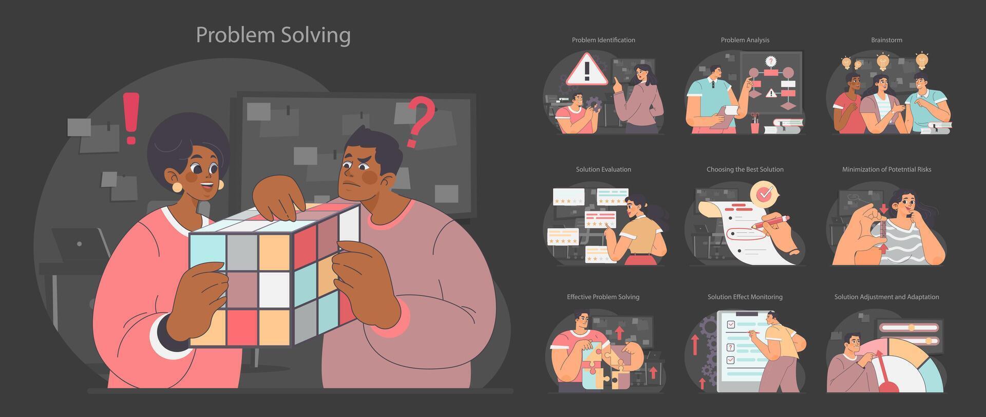 Problem-solving set. Flat vector illustration