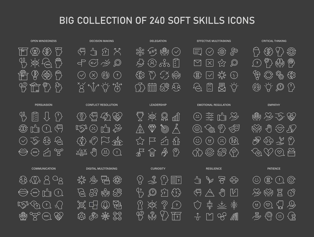 Soft Skills big icons set. vector