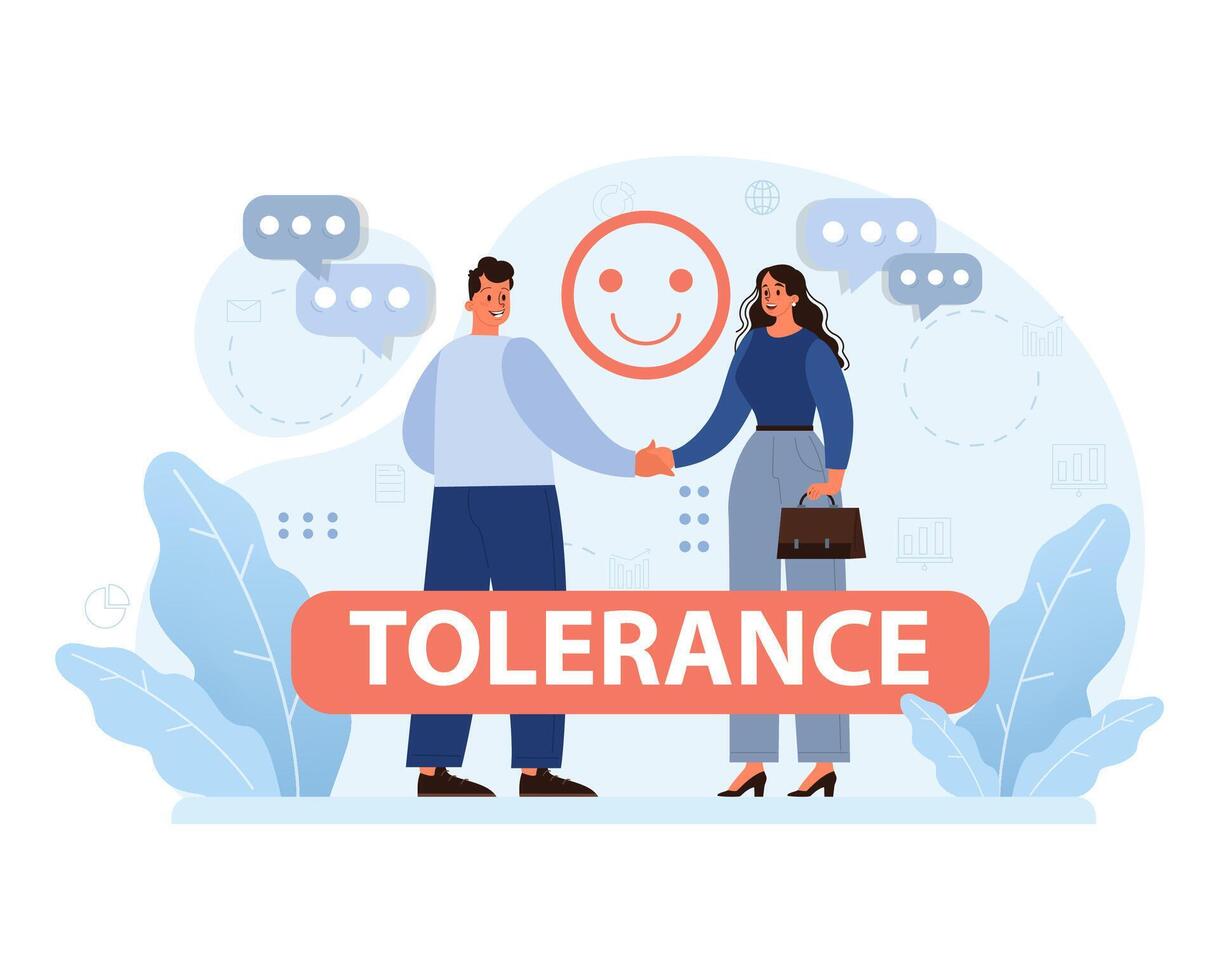 Promoting tolerance in the workplace. Flat vector illustration.