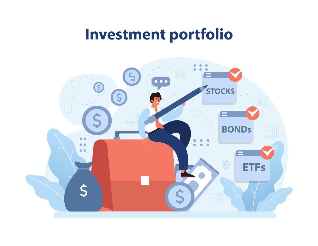 Investment portfolio concept. Flat vector illustration