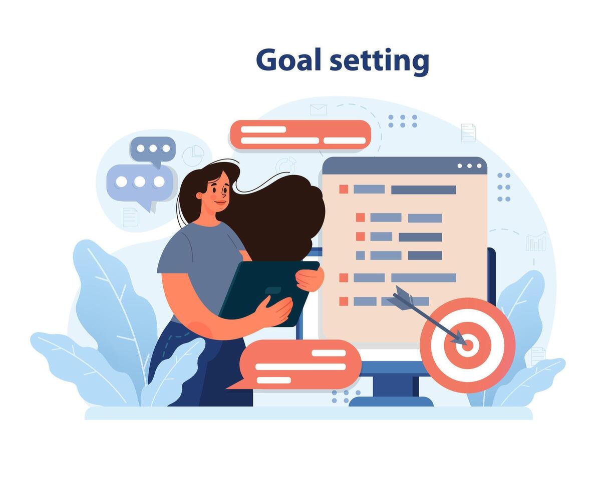 Goal setting visualization. Flat vector illustration